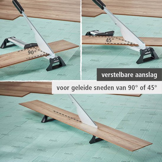 Laminaten snijder voor geleide sneden van 90° of 45°.