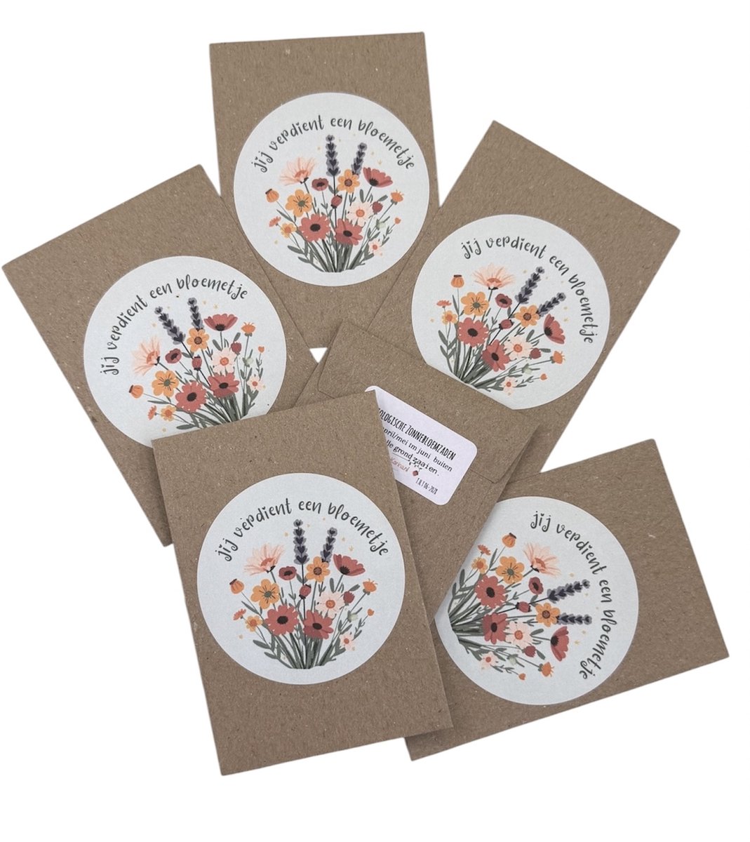 10 zakjes Jij verdient een bloemetje, biologische zonnebloemzaden,bloemen,een bloemetje,vrolijk ,klein kadootje,attentie,uitdeel,eco,geel,zonnebloemen,zaden, klein kadootje personeel,