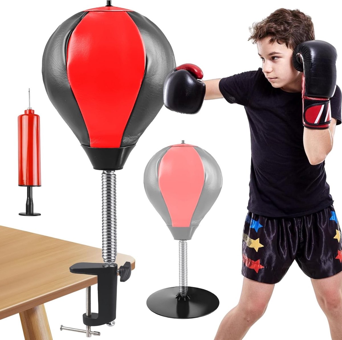 Punchingbaltafel voor Kantoor: Mini Bokszak met Supersterke Zuignap en Tafelklem, Ideaal voor Stressverlichting en Training, Desktop Punching Bag Set voor Volwassenen