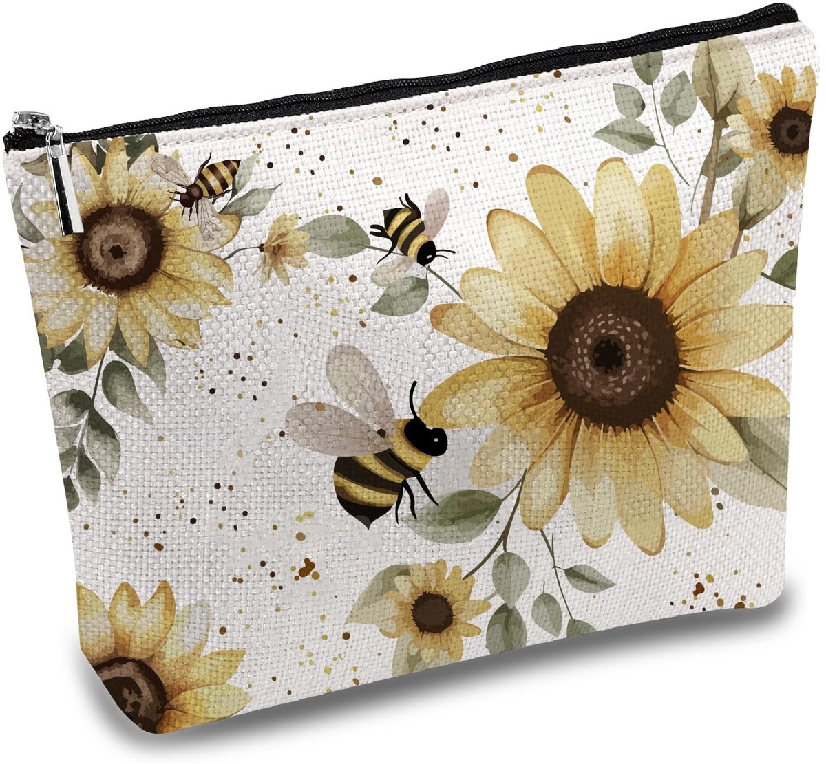 Dailygoods - Bijen Zonnebloem Make-up Tas - Multifunctionele Etui - Cosmetische Organizer - 23 x 18,6 cm - Reis Toilettas - Perfect voor Make-up Acces