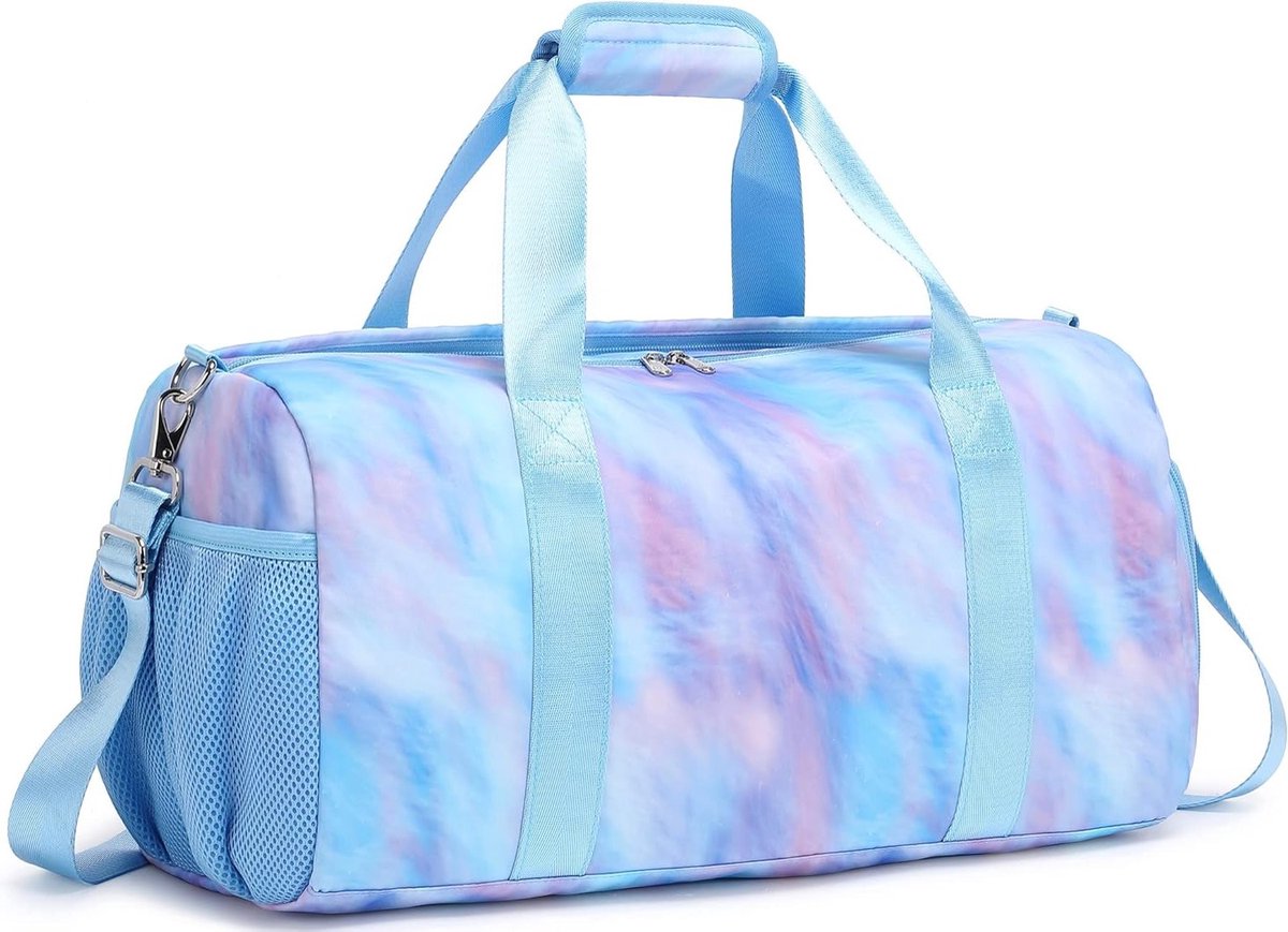 Draagbare sporttas voor vrouwen en kinderen met schoencompartiment en zwemvak, ideaal voor weekenduitstapjes, 18"L * 9.75"H * 8"W, in lila/blauw