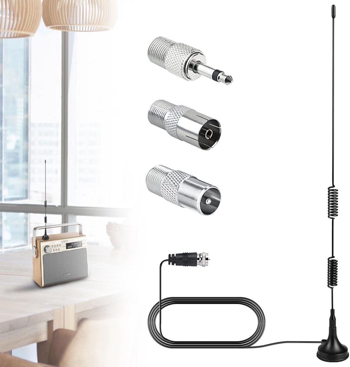 Dailygoods - Radio-antenne - Digitale antenne - Magnetische voet - 3 meter verlengkabel - Hifi-ontvanger - Geschikt voor thuisbioscoop