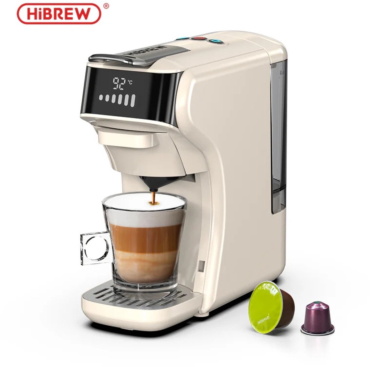 HiBREW H1B - 6 in 1 - Koffiemachine - Koffiezetapparaat - Multifunctioneel voor warm en koud - Kapsulekoffiezetapparaat - Voor Nespresso, Dolce Gusto, ESE & gemalen koffie - Beige