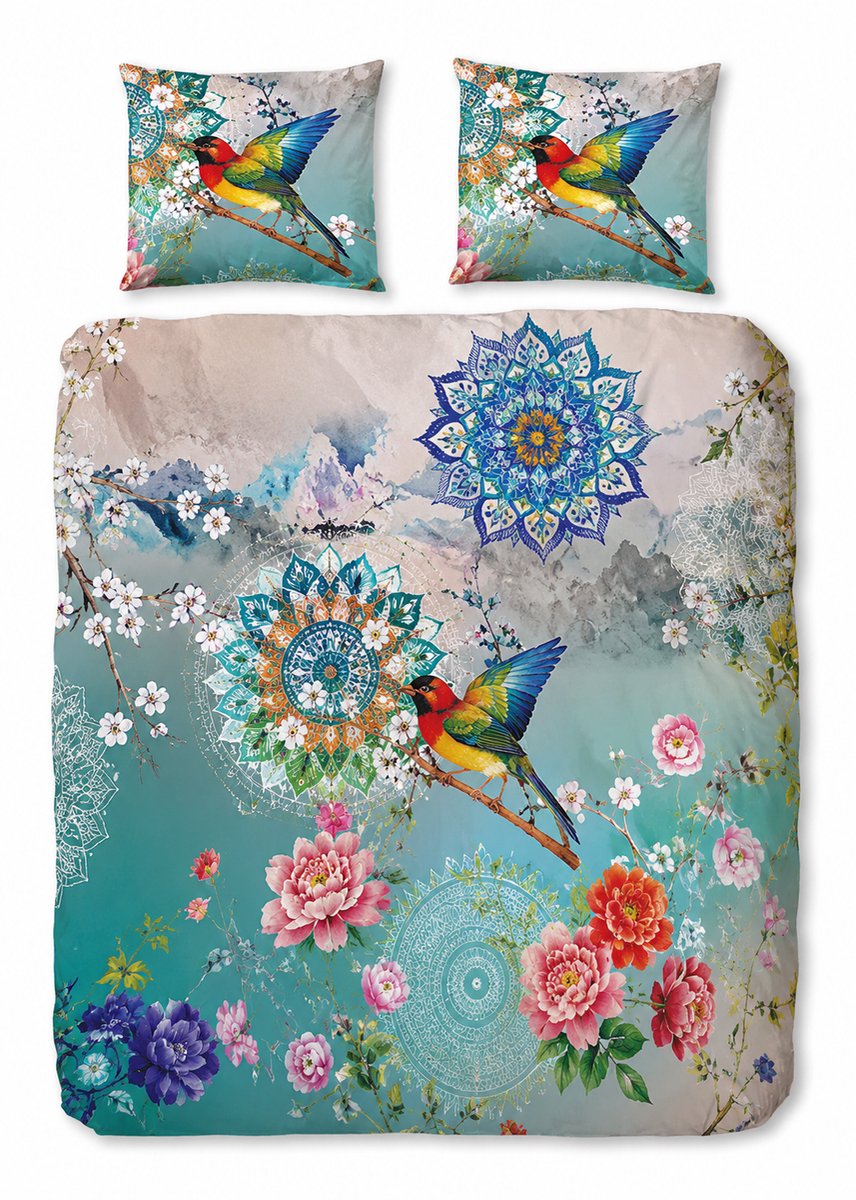 Decoware Dekbedovertrek Whispering Breeze 140x220 cm - Microvezel - Vogels & Bloemen Thema - Met Kussensloop - Eenpersoons