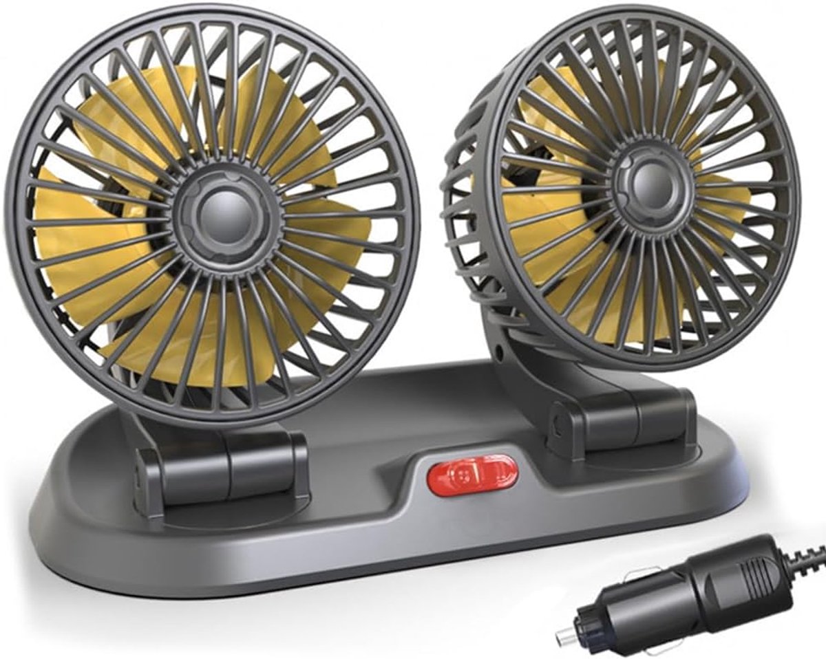 Auto- en camperventilator - 360° draaibaar - Twee snelheden - 12V met sigarettenaanstekerplug