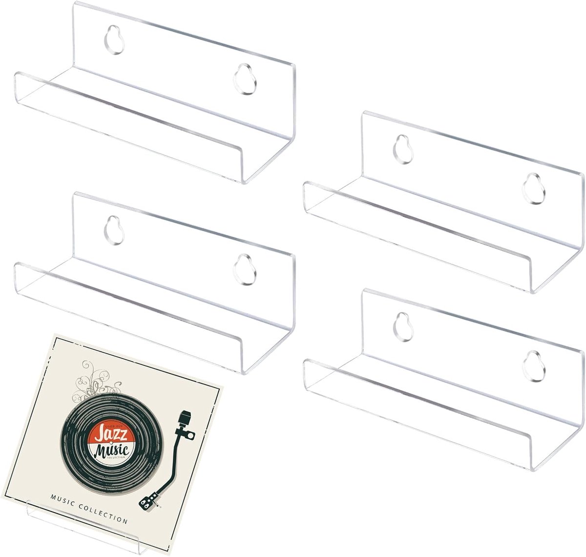 carmdering - Houder - 4 stuks - vinyl plaat muurbeugels - LP Opbergsysteem - Houder aan de Muur - Vinyl Houder - Platenhouder - helder acryl wandplank vinyl plaat houder - Opbergrek - Displaystandaard - voor cd's, boeken, foto's - Transparant