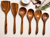 Dutchers® Ensemble de spatules en bois 5 pièces - Spatules - Cuillère à soupe - Poêle antiadhésive - Cuillère de Cuisine - Batterie de cuisine de cuisine - Spatules pour wok - Accessoires de cuisine