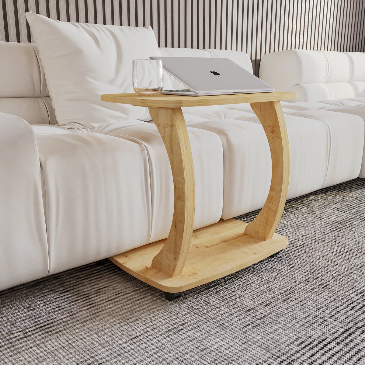 Sugodesign Arasta Bijzettafel met Wielen – Laptoptafel voor Bank – Kleine Woonkamertafel – Salontafel in Stijlvolle Eikenhoutlook