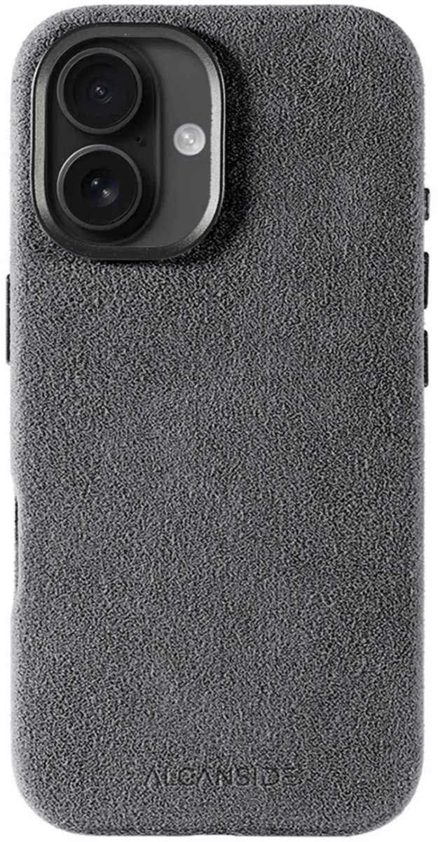 Alcanside Luxe Hoesje geschikt voor Apple iPhone 16 – Magsafe 360° Shock Proof Telefoonhoesje – Premium Alcantara Case – 100% Optimale Bescherming – Nardo Gray