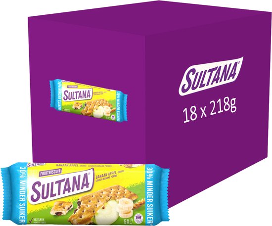 Sultana - Tussendoortje - Banaan & Appel fruitbiscuit - 30% minder suiker - 18 x 218 gram
