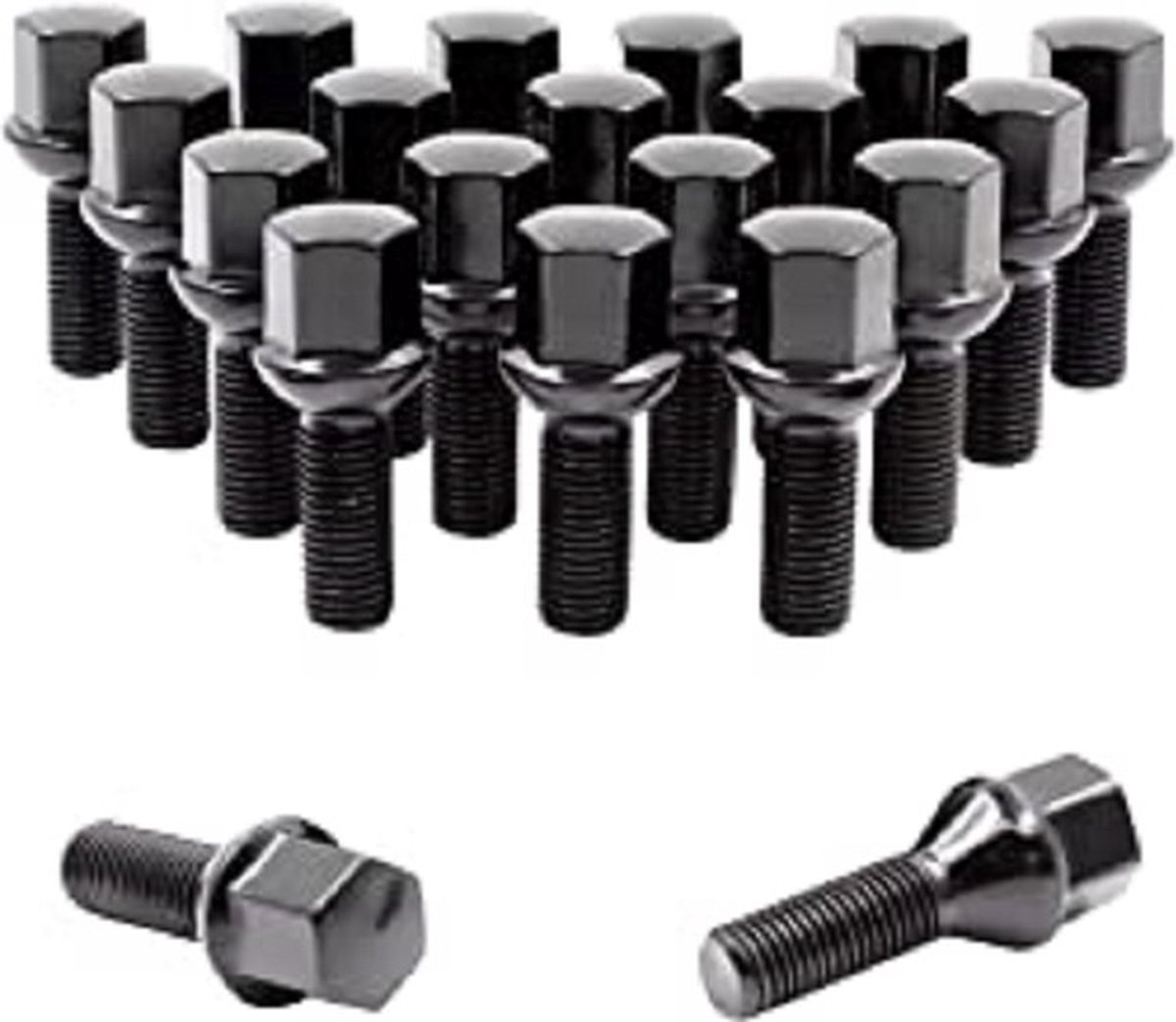Xr-Import Wielbouten BolConisch R14 - M14x1.5 35mm - Zwart - Set Van 20 Bouten / M14x1, 5 / M14 X 1, 5 / M14 X 1.5