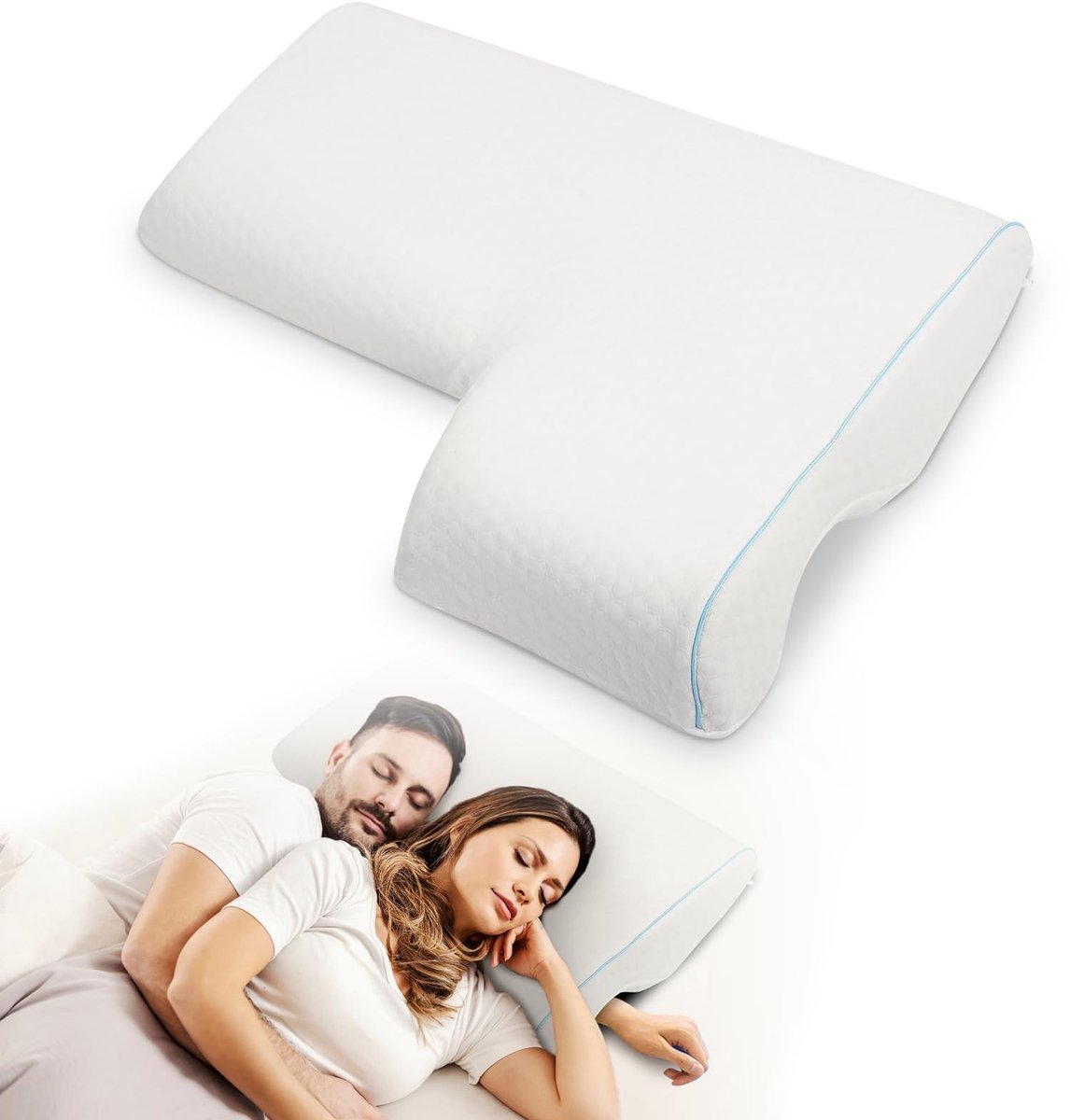 Jhubersproducts - Ademende overtrek - Traagschuimkussen - Comfortabel slapen - 50 x 18 cm - Knuffelkussen - Optimale slaaphouding - Geschikt voor kopp