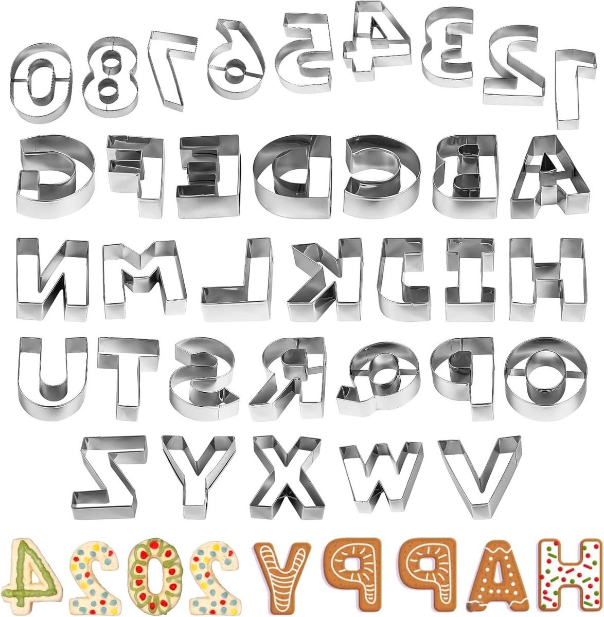 35 Stuks Cookie Cutters voor Letters en Cijfers, RVS Mallen voor Koekjes, Bakbenodigdheden voor Feestjes en Thuisbakken