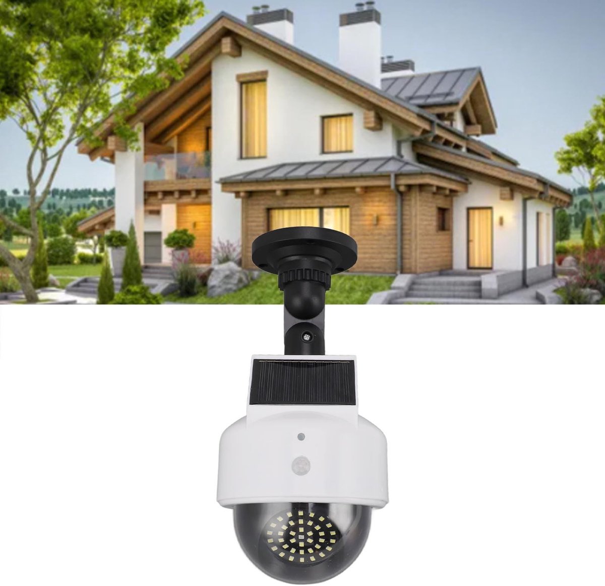 Jhubersproducts - Solar Dummy Fake Camera - Beveiliging - Schrik Criminelen Af - Buiten - Zonne-energie - Effectieve Bescherming - Garage