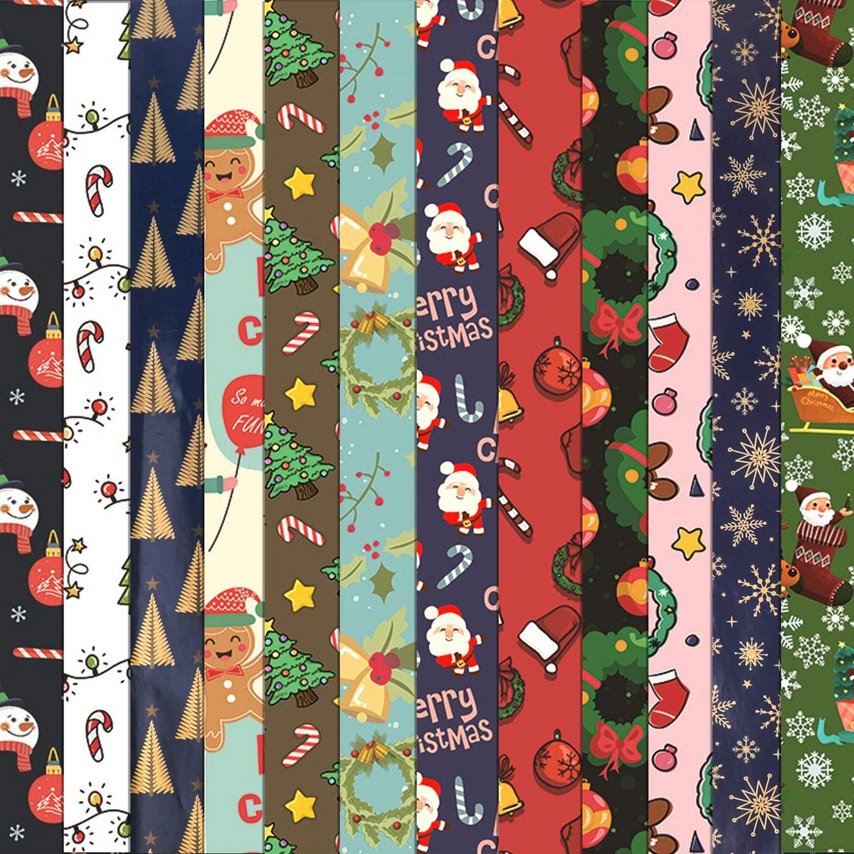 Jhubersproducts - Cadeaupapier Kerstmis - 12 vellen inpakpapier - Feestelijke ontwerpen - 70 cm x 50 cm - Kerstmotief - Perfect voor geschenken - Gesc
