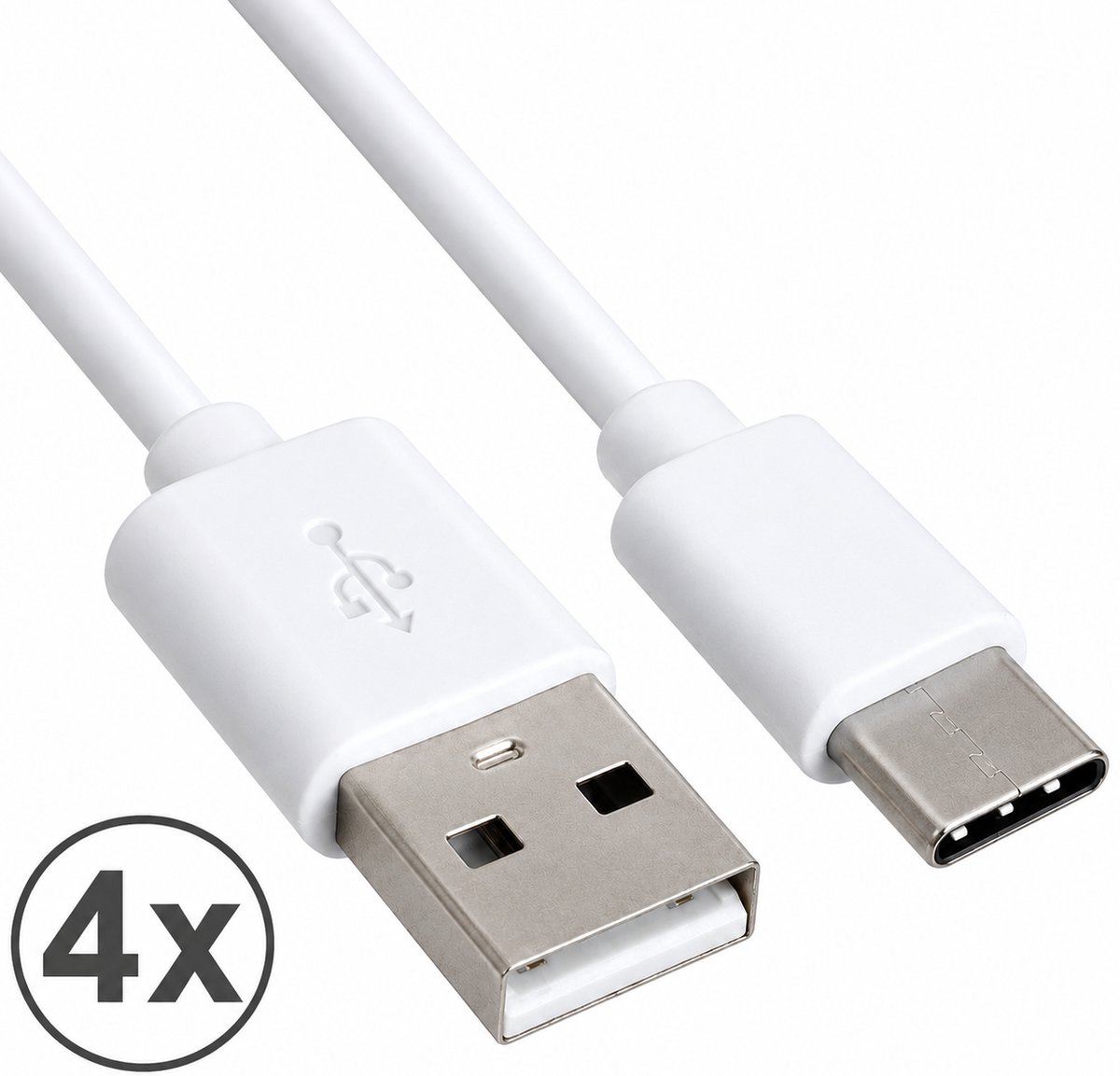 USB C Kabel – USB C Oplader – USB A naar Type C Kabel – 1 Meter – 4 Stuks – Universeel geschikt voor alle USB-C Toestellen – Snel Laden – Wit – Oplaadkabel