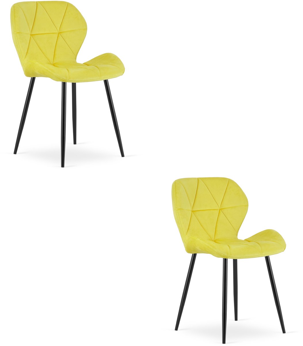 Set van 2 eetkamerstoelen MANGO – Geel fluweel – Zwarte poten – Modern design