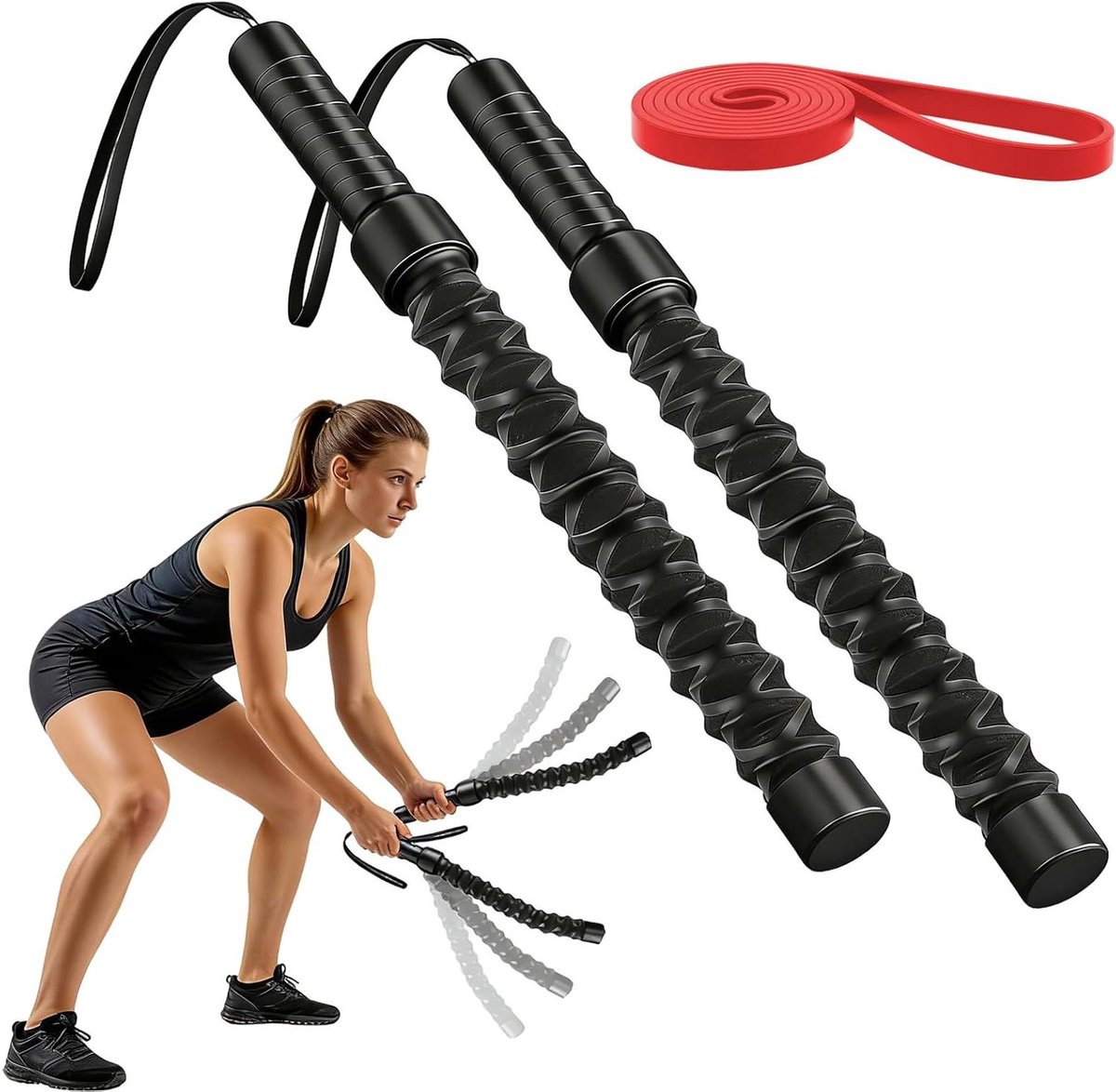Oefentouwen Set - Fitness touwen - Thuis sporten - Snoerloos ontwerp - 2 stuks - Zwart
