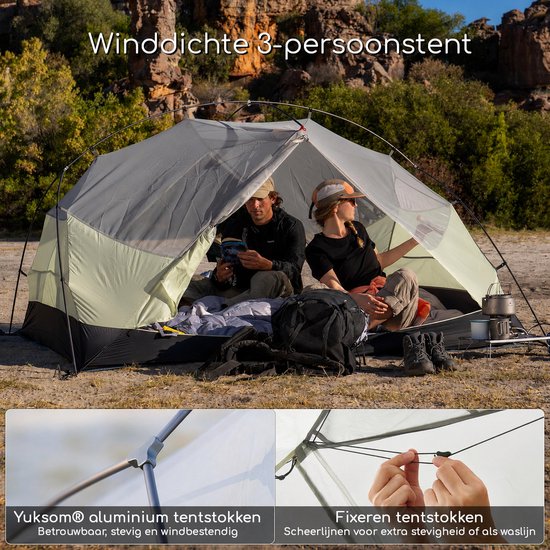 Naturehike Mongar PRO 3 - 3-persoons lichtgewicht tent - Incl. grondzeil - 20D 3000MM - 3-seizoenen koepeltent - Waterdichte trekkerstent & kampeertent - Olijfgroen van Naturehike — afbeelding 3