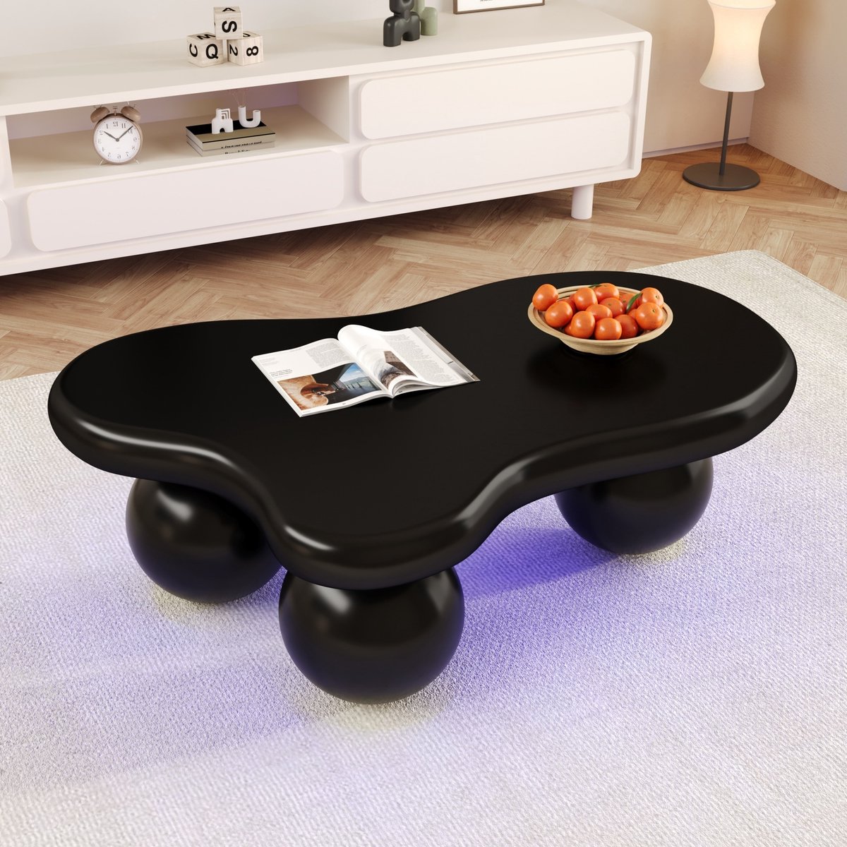 Welltin Salontafel wolk - bijzettafel - LED-lampen - onregelmatige Koffietafel - MDF - 95x62x32 cm - Zwart