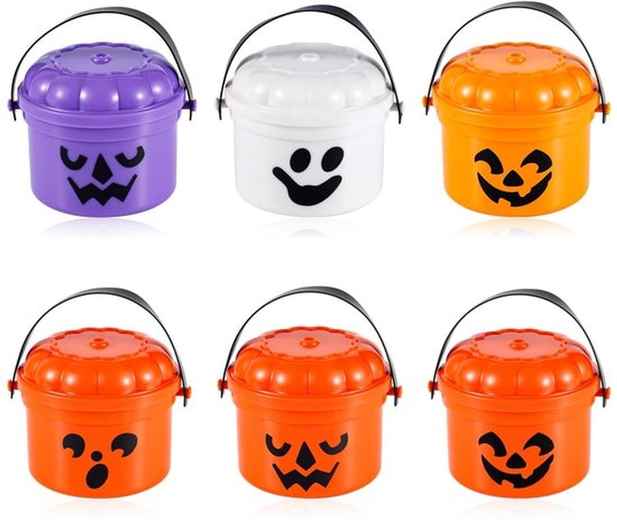 6-delige Mini Halloween Plastic Pompoen Emmers - Met Deksel - Leuk en Compact