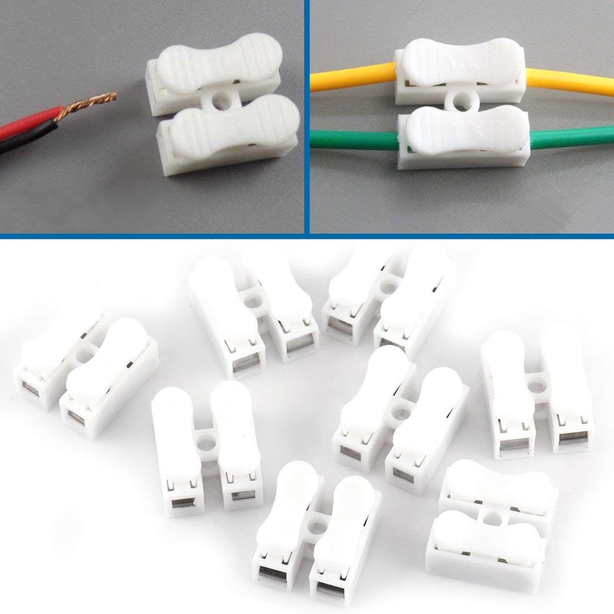 Elzusha - Self Locking Quick Terminal - 100 Stuks - Eenvoudig te gebruiken - Wit - Kabelconnector - 220V - Geschikt voor elektrische verbindingen