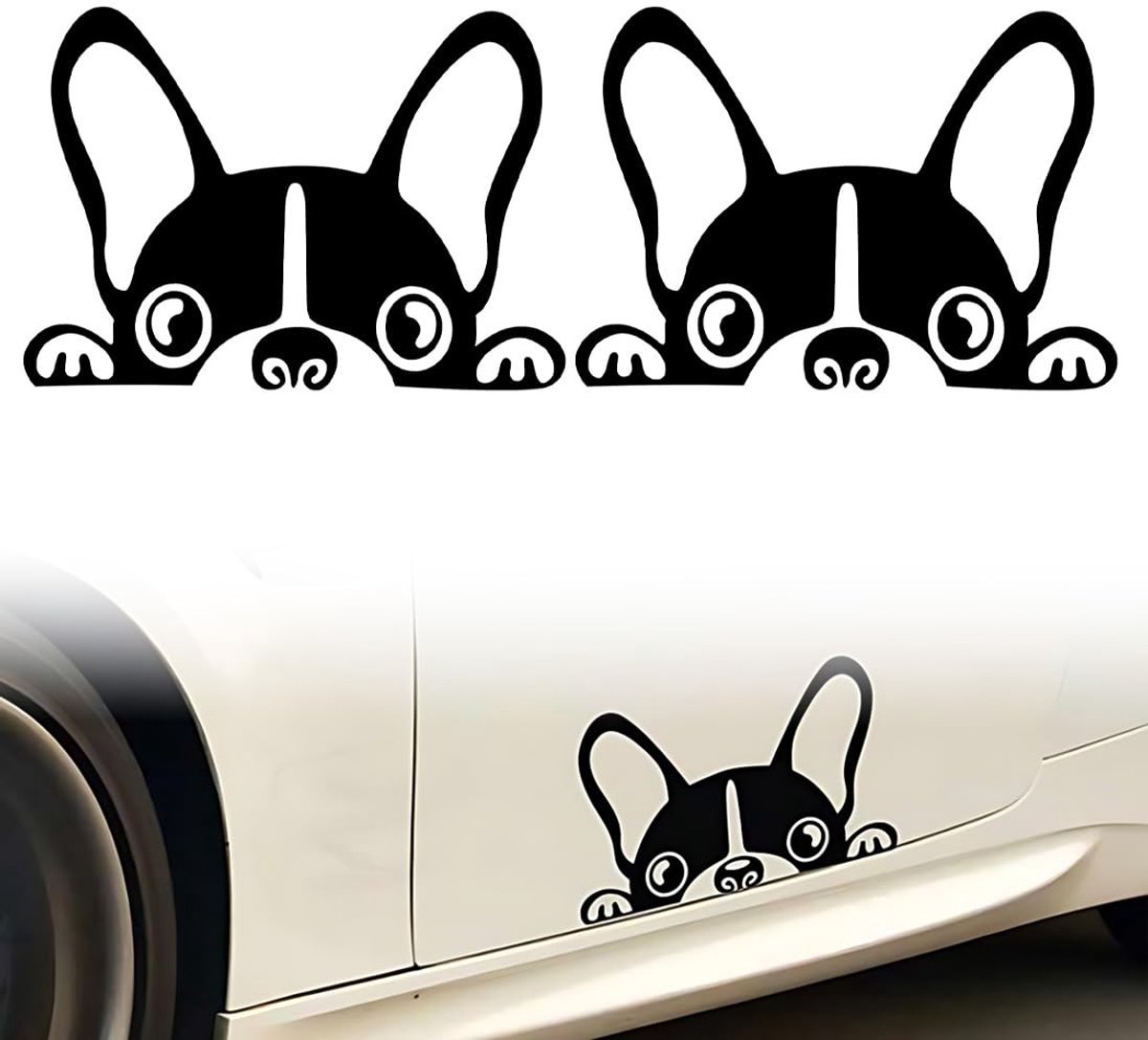 Zeynomax - Stickers Coche - Bulldog Francés - Grappig en Waterdicht - Zwart - Reflecterende Stickers - Voor Auto en Notebook - 2 Stuks