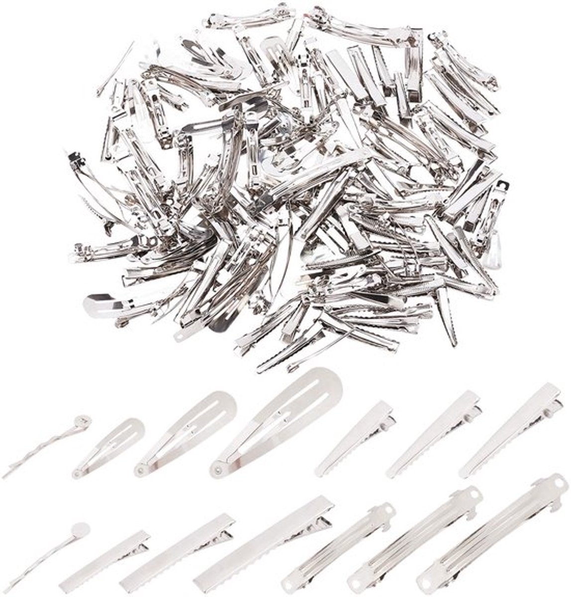 140 Stuks Flat Crocodile Pin Haarclips - 14 Stijlen, Diverse Maten