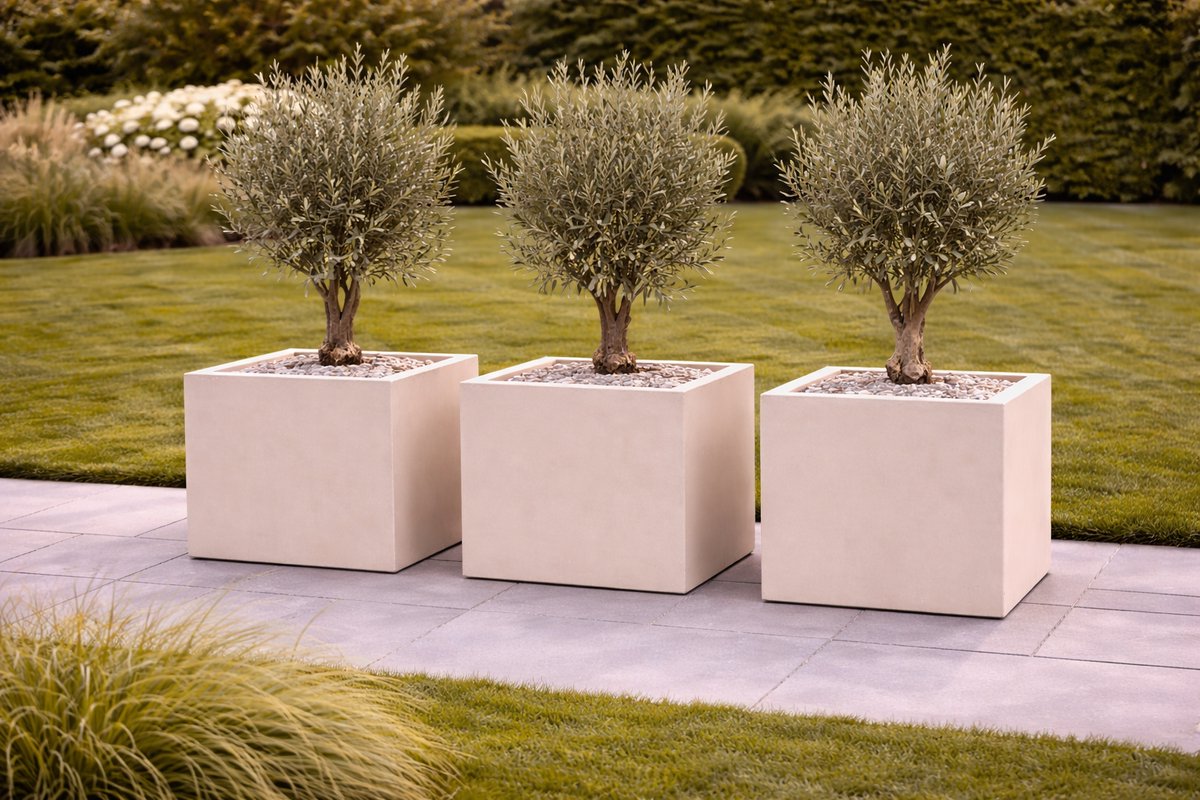 Fiberstone bloembak 75x75x75 beige