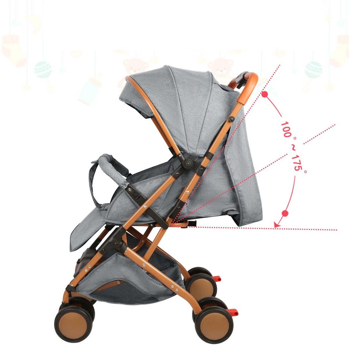 Trendique - Kinderwagen - Buggy - Stroller - Wandelwagen - Lichtgewicht - Inklapbaar - tot 6 jaar - 71x45x98 cm - Kaki/Paars – foto 7