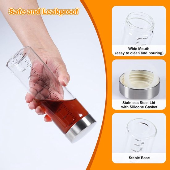 4 stuks Glazen Flessen 500ml met RVS Deksel en Borstel - Schaalflessen voor Sap, Smoothie, Melk - PromoHome — afbeelding 5