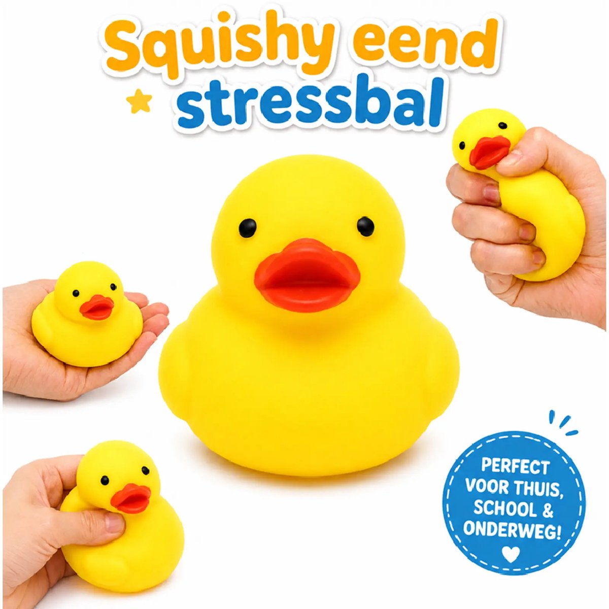 Squishy eend stressbal - 1 exemplaar - Super Zacht materiaal - Knijpbal voor de hand - Kawaii Cute - Fidget