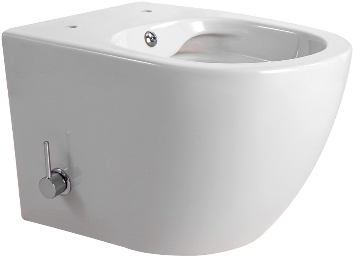 Creavit Darlo hangtoilet / ophang WC met bidet – randloos – koud & warm water – compact 49 cm – glanzend wit