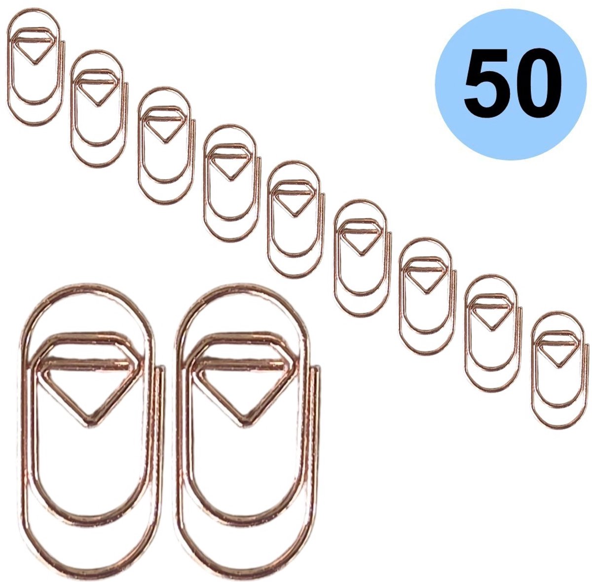 Fako Bijoux - 50x Mini Paperclip Diamant Rosé Goud - Rosé Goudkleurige Diamantjes Paperclips - Clip Diamond Rosé Goud - Sluitclip - Paperclip - Papierklem - Cadeauverpakking - Trouwen - Geboorte - 50 Stuks
