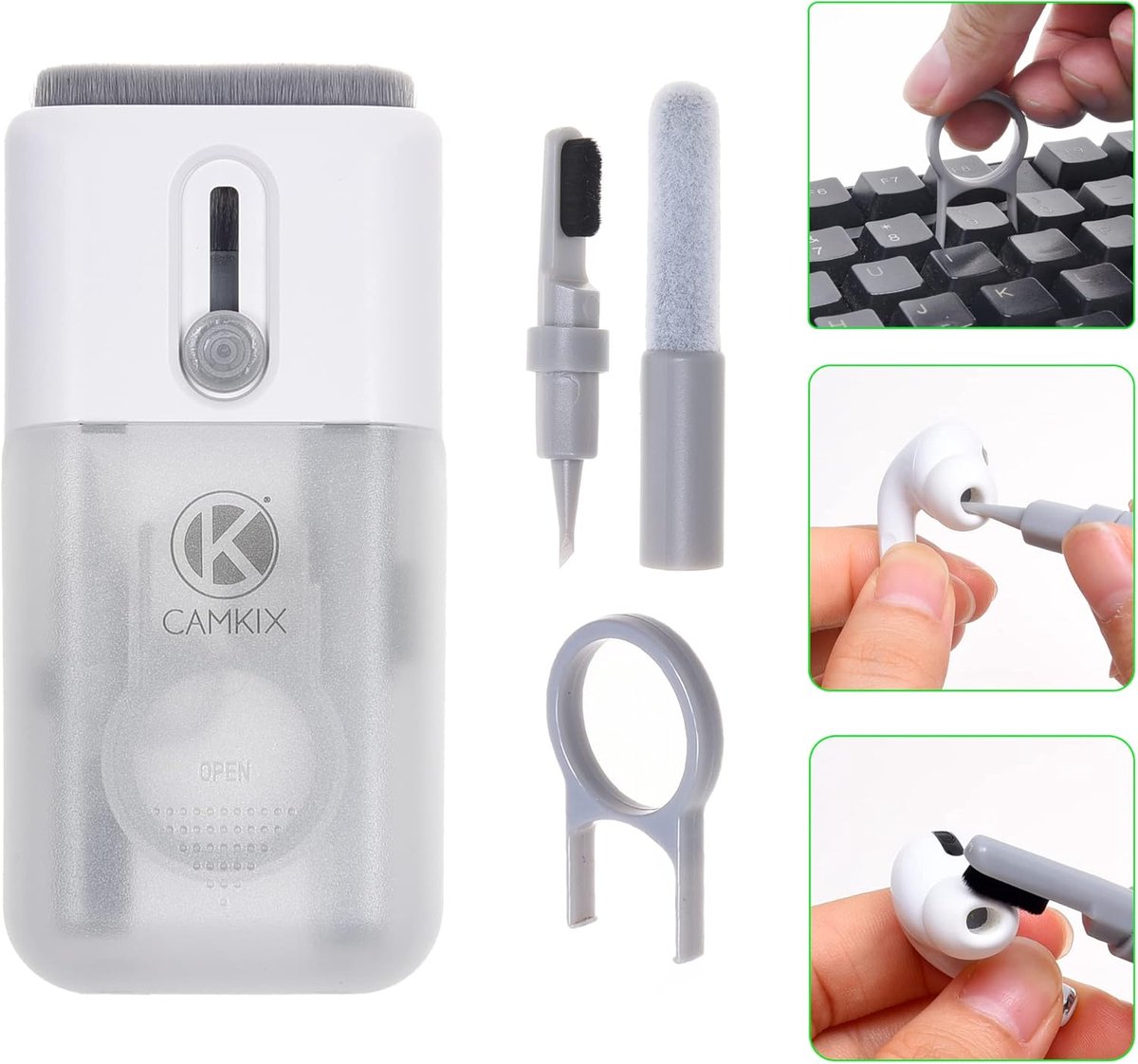 6-in-1 Elektronica Schoonmaak Set - Key Puller, Flocking Spons Reiniger, Pennenpunten, Schoonmaakdoekjes - Toetsenborden, Oordopjes, Gehoorapparaten- Schoonmaker voor Smartphones, Laptops
