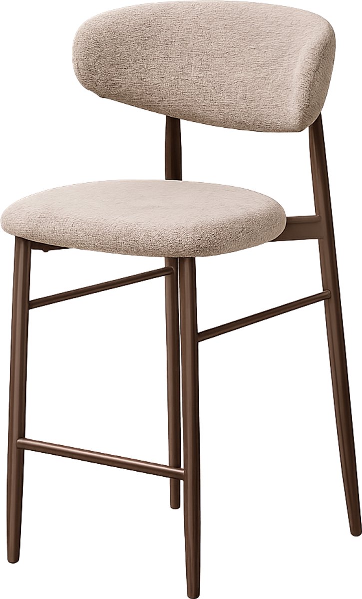Nolon Jolien Barkruk 5 cm Taupe Mixed - Met Stoffen Zitvlak - Houtlook - Walnoten Onderstel