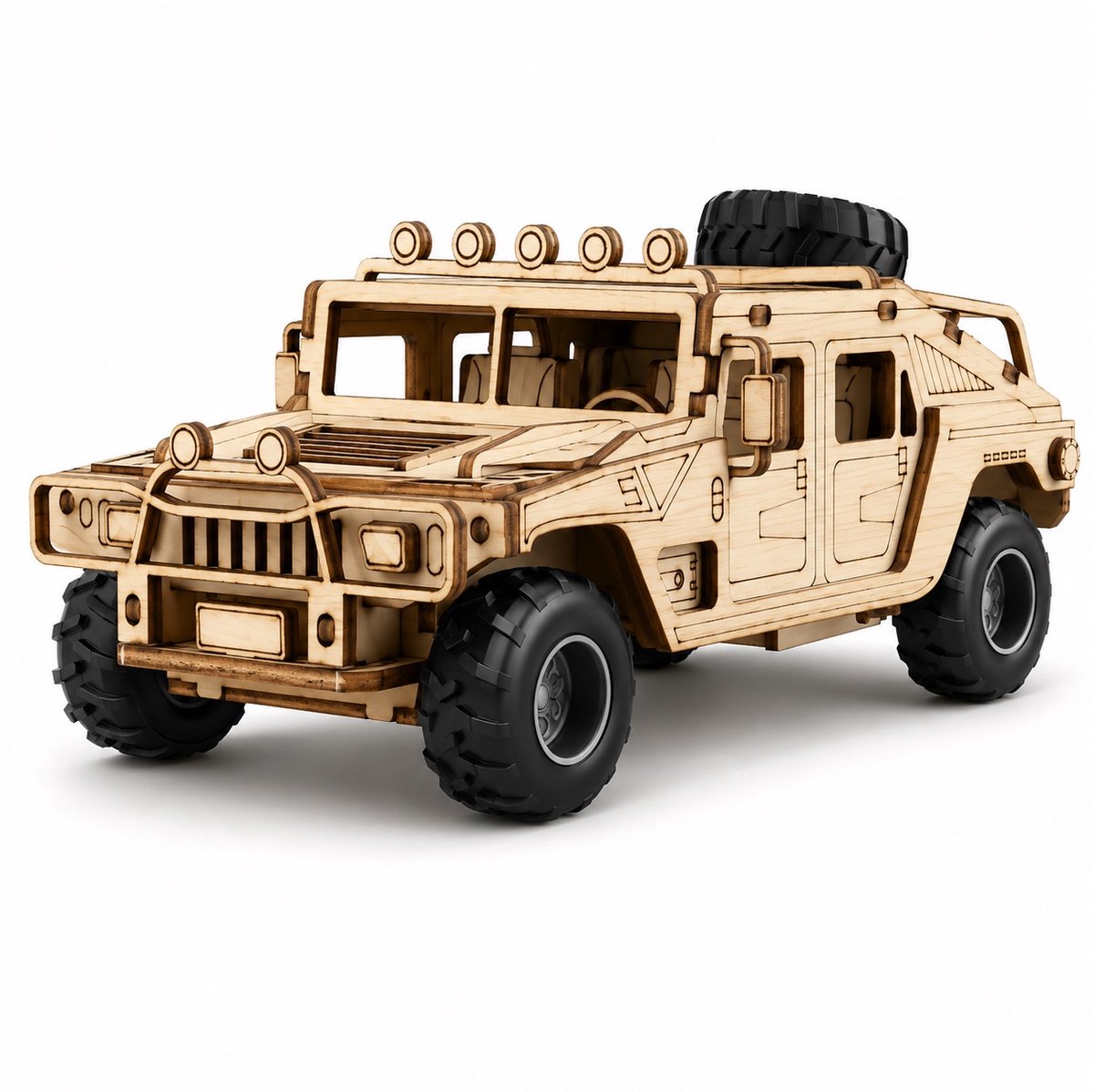Terreinwagen 65-delig met pull-back mechanisme Houten DIY Modelbouw