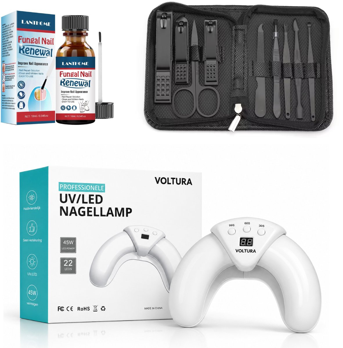 Voltura Nagelschimmel Behandeling Set – Laser Apparaat met Nageldruppels & Pedicureset – Verzorging van Kalknagels en Schimmelnagels