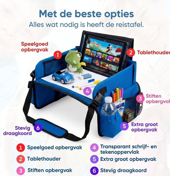 CenZ® Reistafel voor Kinderen, Tekentafel, Tablethouder, Auto en Vliegtuig Reistafel voor Kinderen, Opvouwbaar, Autotafel, Organizers, Speeltafel, Eettafel, Auto Organizer voor Kinderen, BLAUW — afbeelding 2