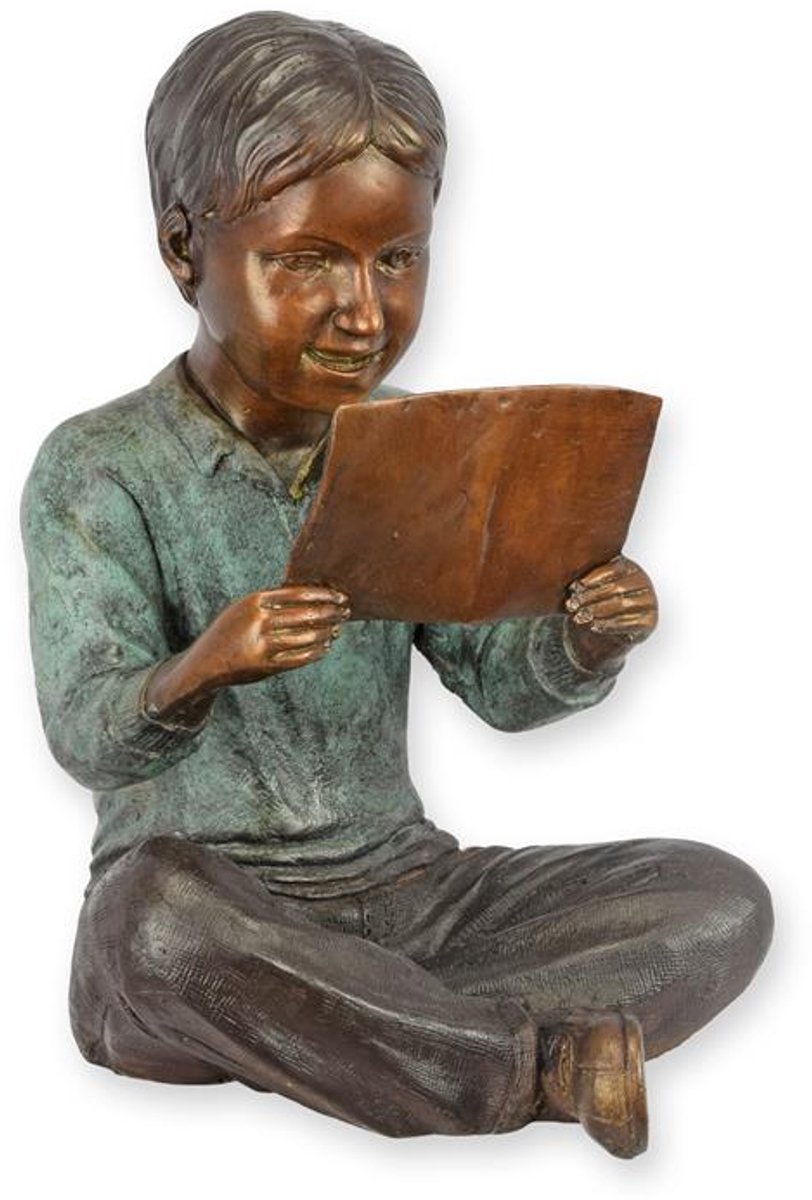 Bronzen beeld - Lezende jongen - sculptuur - 32 cm hoog