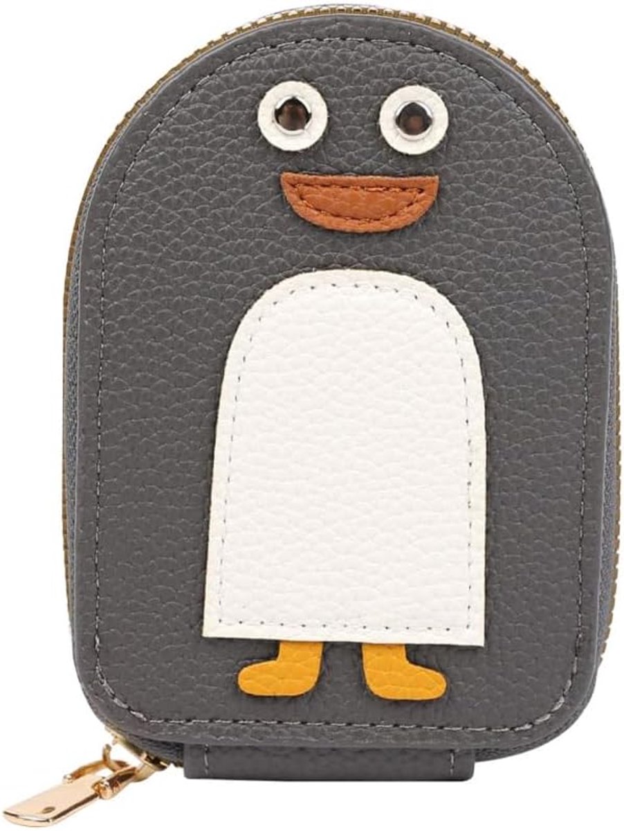VHV - Pasjeshouder - Creditcardhouder - Portemonnee - Pasjeshouder met rits - Pinguïn vorm - Accordeon ontwerp - 11 vakken - Compact - Cadeau idee - Grijs