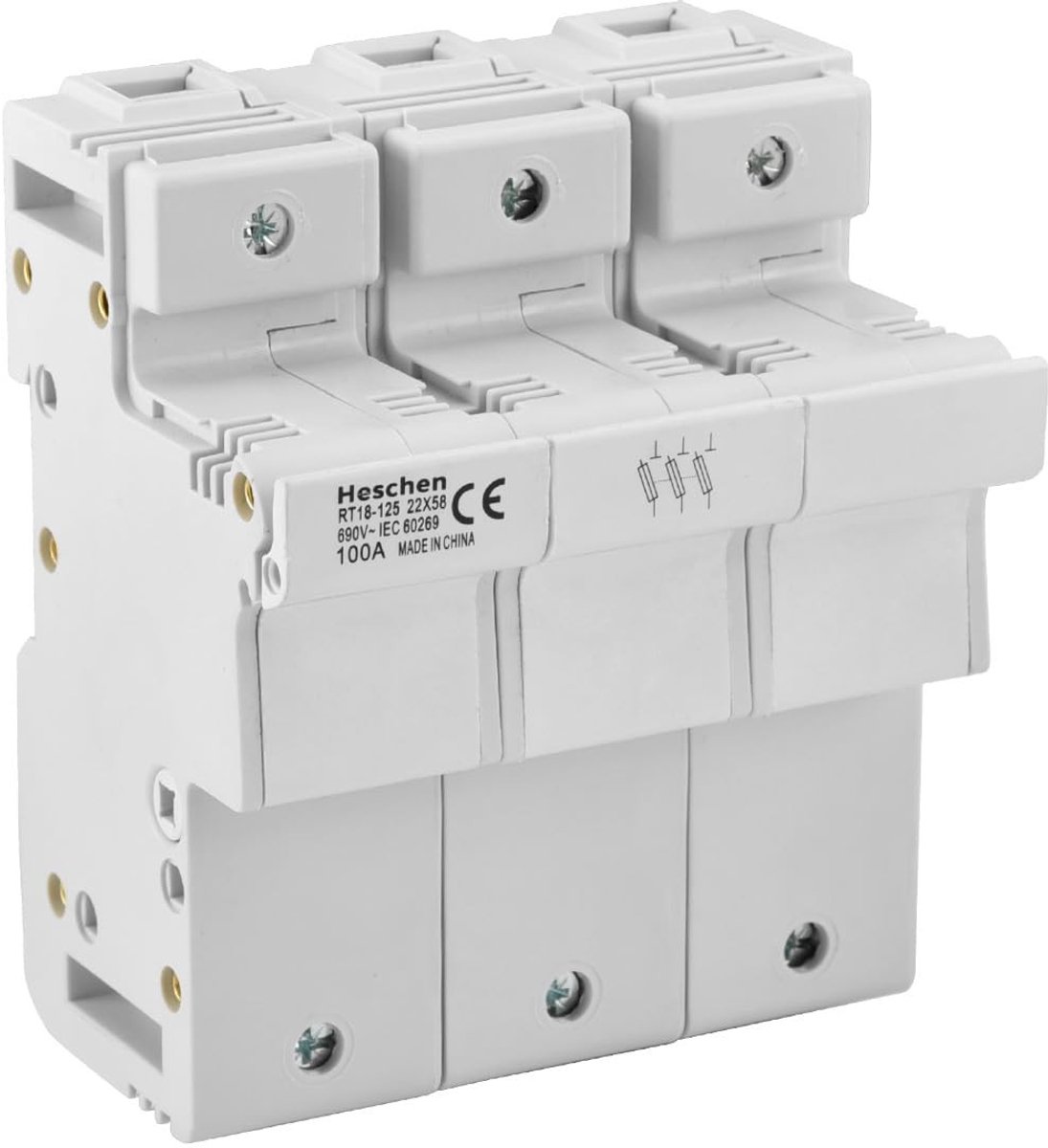 Dailygoods - Cilinderzekeringhouder - 100 A - 3-polig - Montage op DIN-rail - Voor circuitbescherming - Ideaal voor industrie