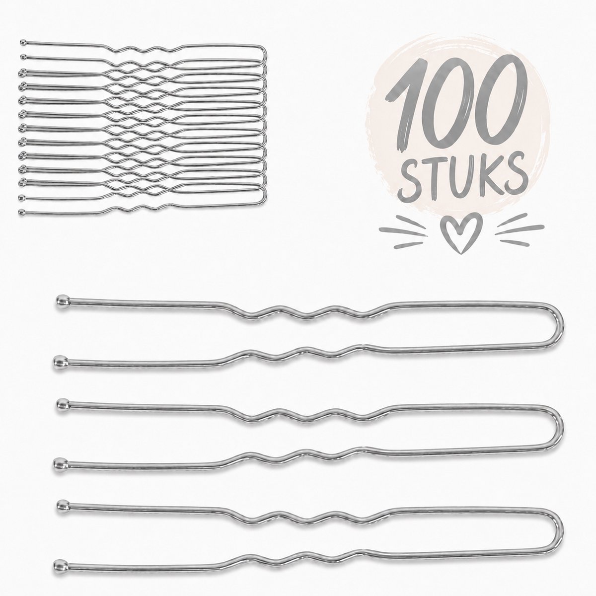Haar in Stijl® U Pins Zilver - 100 zilveren haarpinnen - haardotspelden insteekspelden haarspelden - kapper haartools - haaraccessoires voor dames