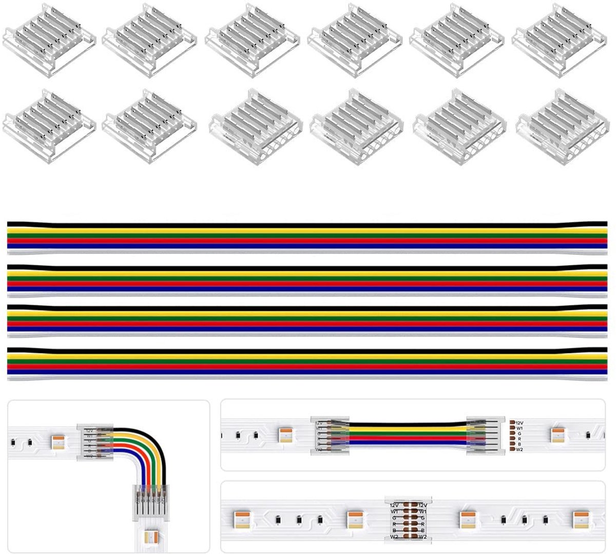 Dailygoods - 6pin LED Connector Kit - Verlengkabel - Transparant - Geschikt voor 12mm LED-strips - Perfect voor binnenshuis gebruik