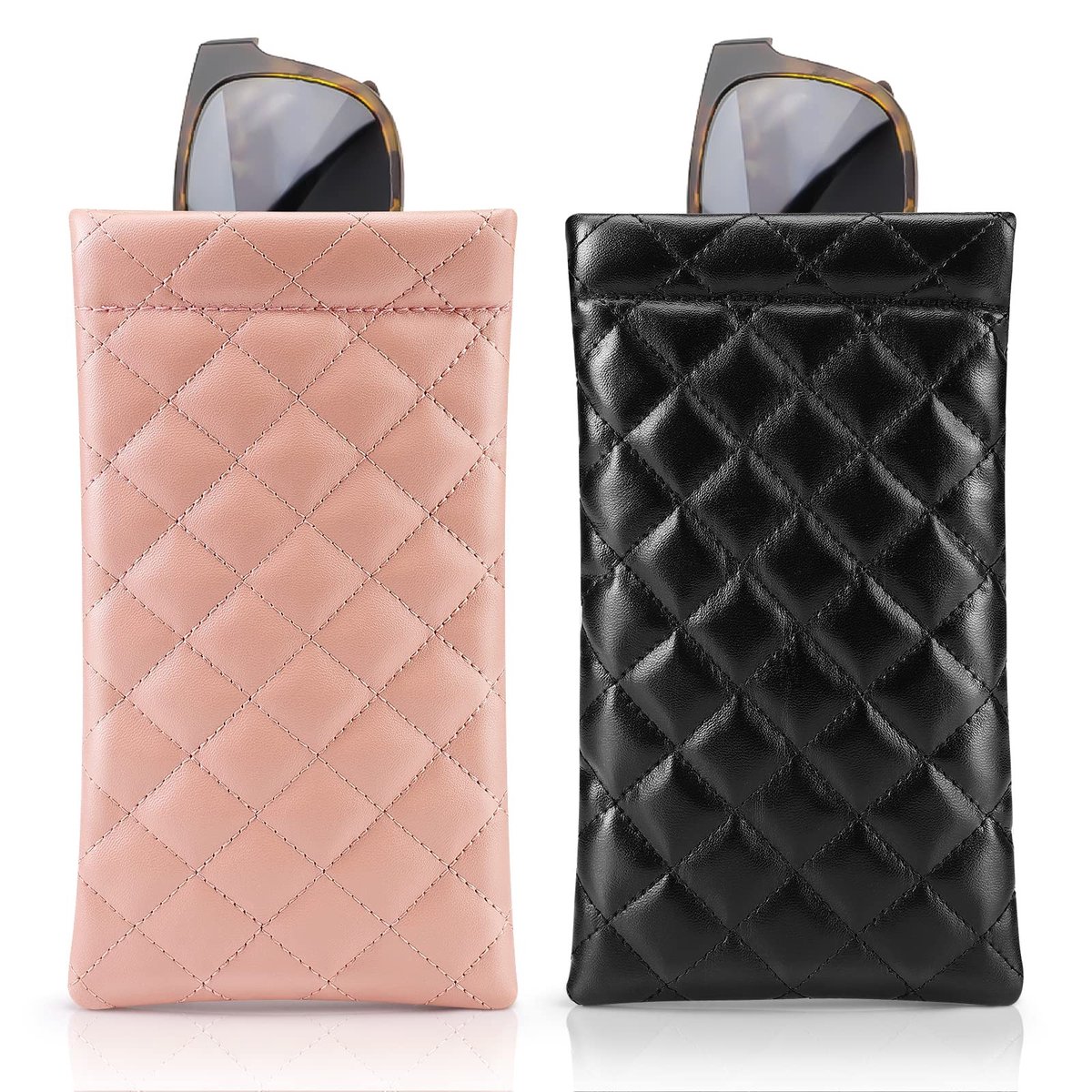 Dailygoods - Zachte brillenkokers - Zonnebrillenetui - Duurzaam ontwerp - 2 stuks - PU-opbergtas - Met reinigingsdoek - Geschikt voor uniseks-volwasse