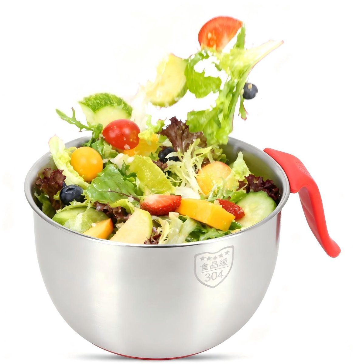 Dailygoods - Mengkom - Roestvrijstalen kom - Antislip handvat - Zilver - Ruimtebesparend - Voor keuken en bakken - 3600 ml