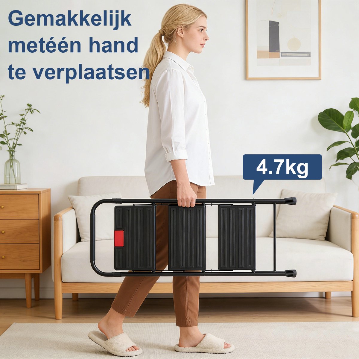 Opvouwbare Huishoudladder 3 Treden – Antislip Metalen Trapladder met Stevige Structuur – Compact en Draagbaar – foto 4