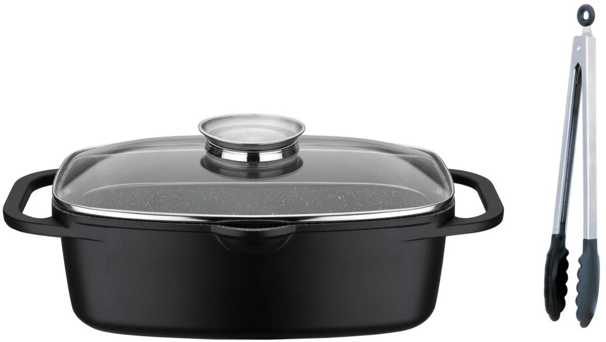 Universele braadpan 33 cm Gourmet Granit met serveertang - PFAS-vrije antiaanbaklaag, geschikt voor inductie, ovenbestendig tot 240°C