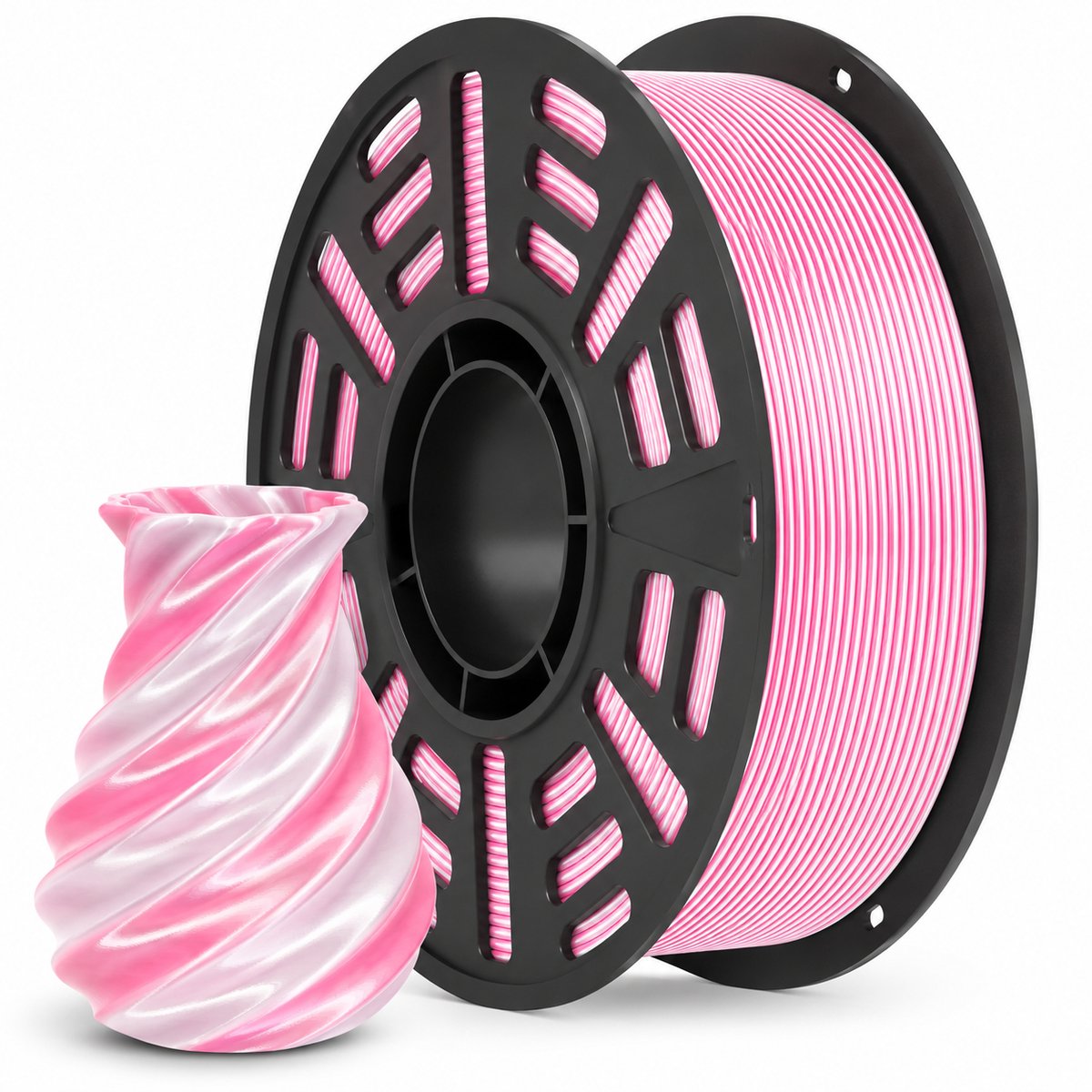 CAILAB PLA Silk Dual Color Filament – Sakura Wit & Roze – 1.75mm 3D Printer Filament – Zijdeglans – 1KG