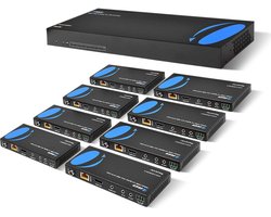 OREI - UHD18-EXB400-K - 1x8 HDMI Extender Splitter HDBaseT, Multiple Over Single Cable CAT6/7 4K@60Hz 4:4:4 HDCP 2.2 with IR Remote EDID Management, HDR - Up to 400Ft (121 m) - Loop Out - Low Latency